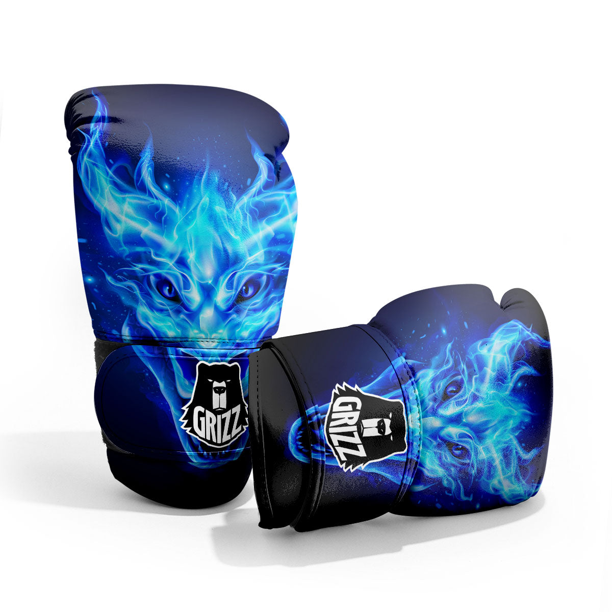 Dragon Head in Blue Flame Print Pro Boxing Glove