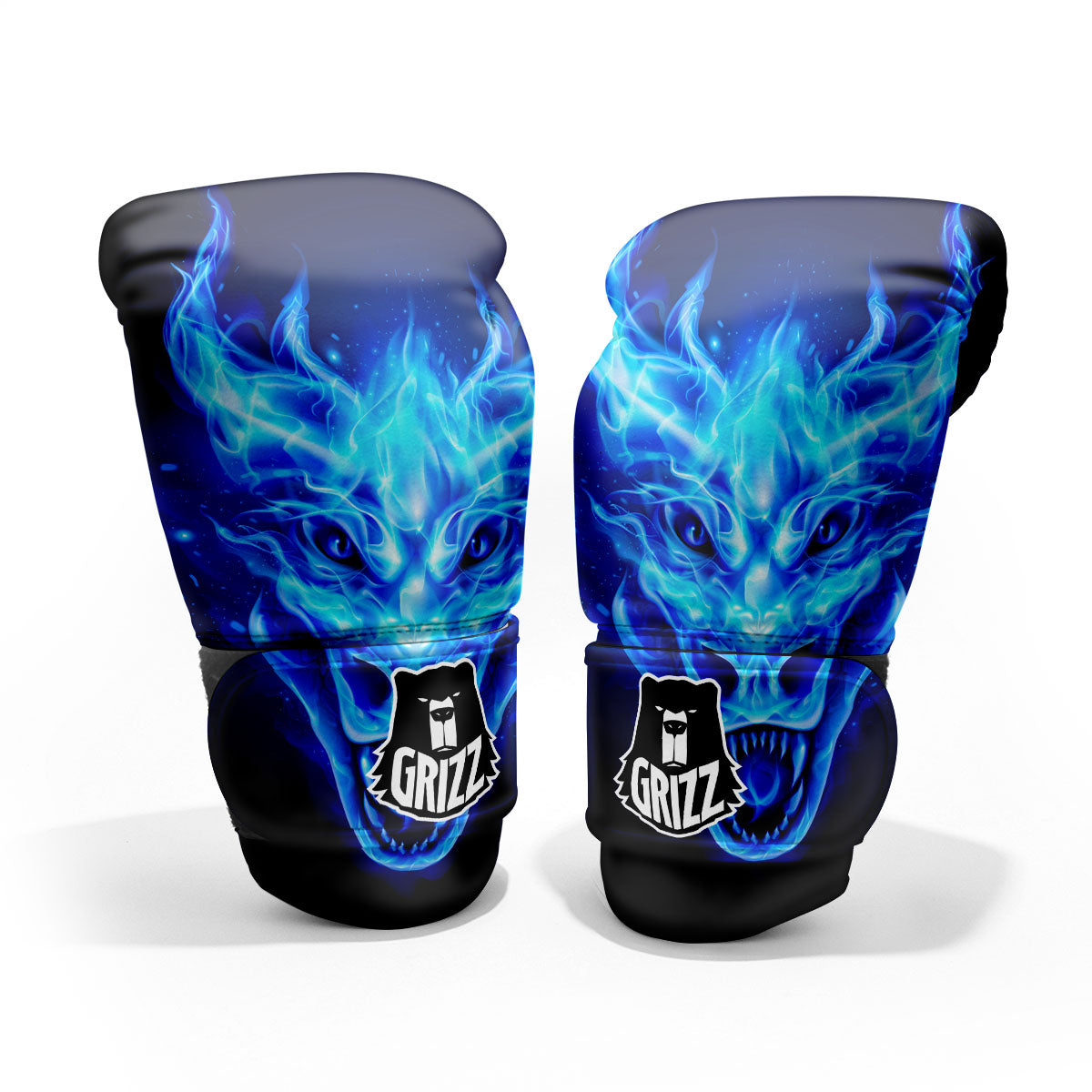 Dragon Head in Blue Flame Print Pro Boxing Glove