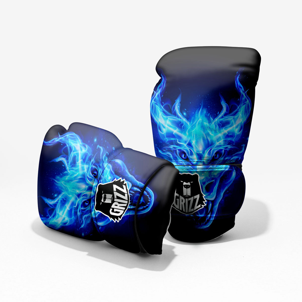 Dragon Head in Blue Flame Print Pro Boxing Glove