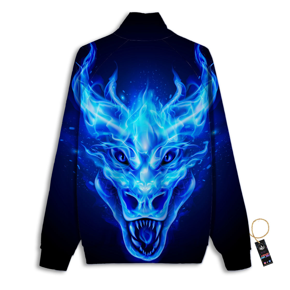 Dragon Head in Blue Flame Print Track Jacket-grizzshop