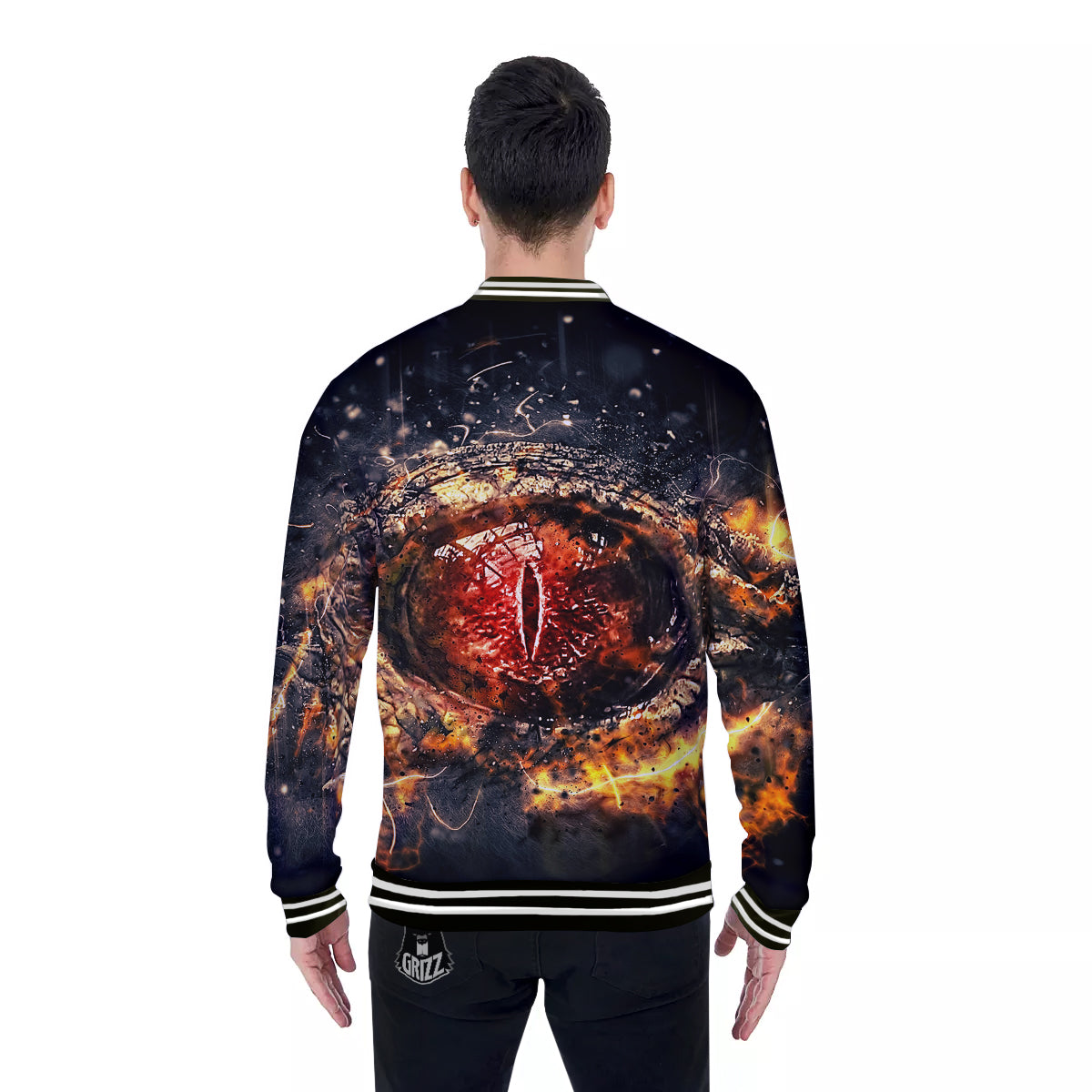 Dragon Red Eye Fire Print Baseball Jacket-grizzshop