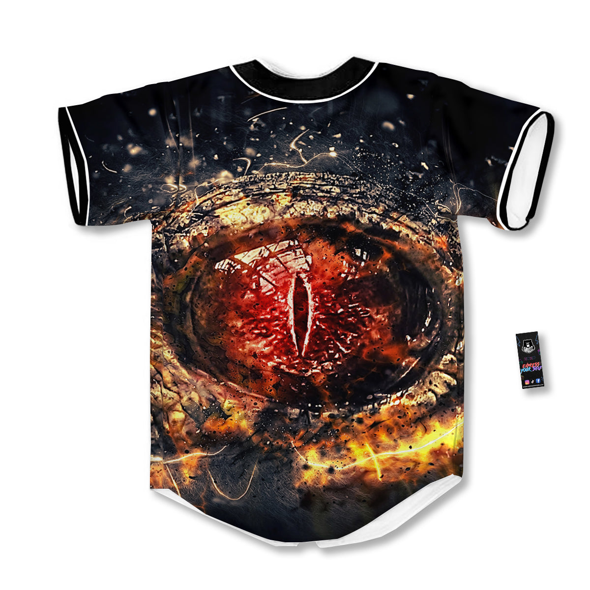 Dragon Red Eye Fire Print Baseball Jersey-grizzshop