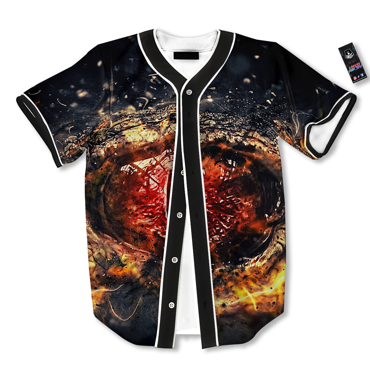 Dragon Red Eye Fire Print Baseball Jersey-grizzshop