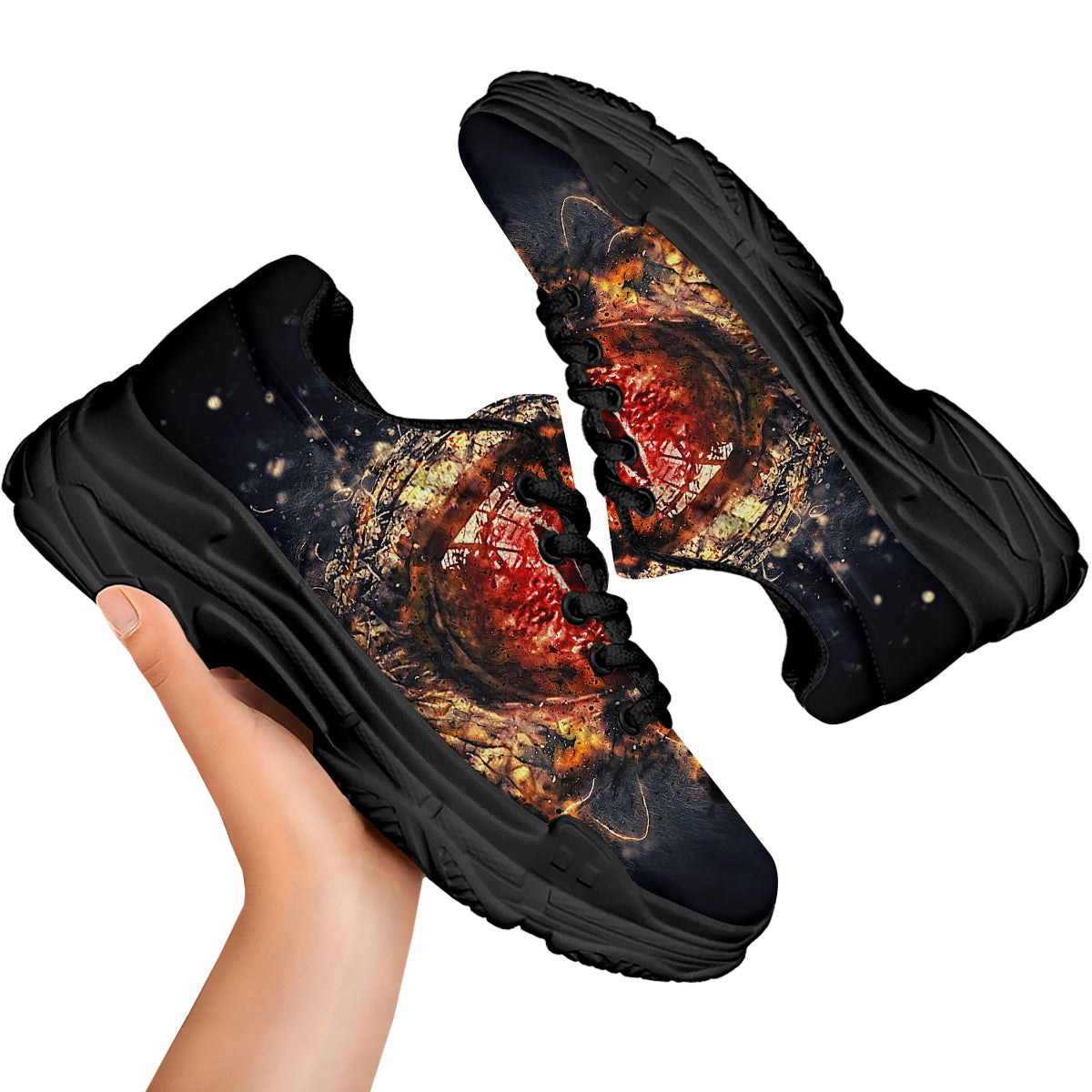 Dragon Red Eye Fire Print Black Chunky Shoes-grizzshop