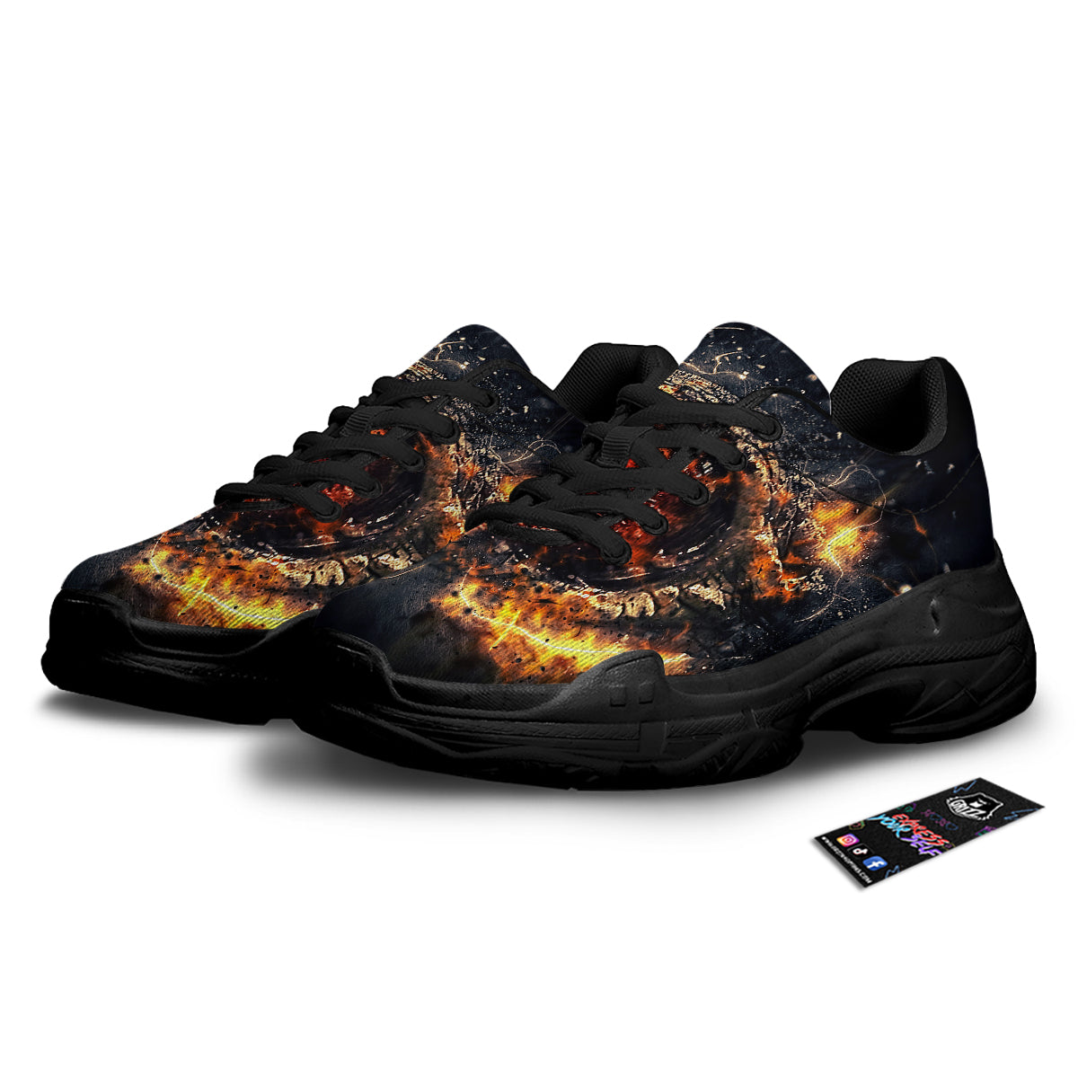 Dragon Red Eye Fire Print Black Chunky Shoes-grizzshop