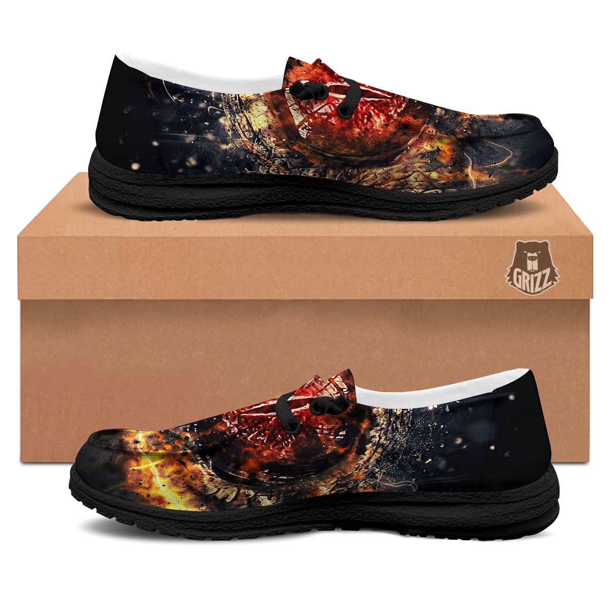 Dragon Red Eye Fire Print Black Loafers-grizzshop