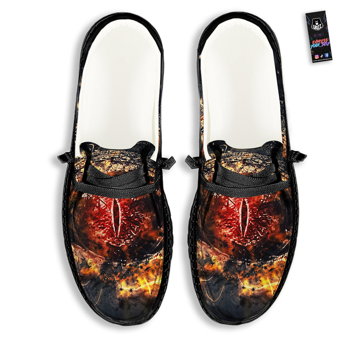 Dragon Red Eye Fire Print Black Loafers-grizzshop