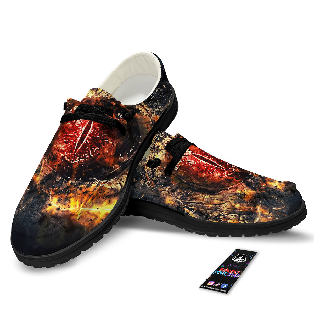 Dragon Red Eye Fire Print Black Loafers-grizzshop