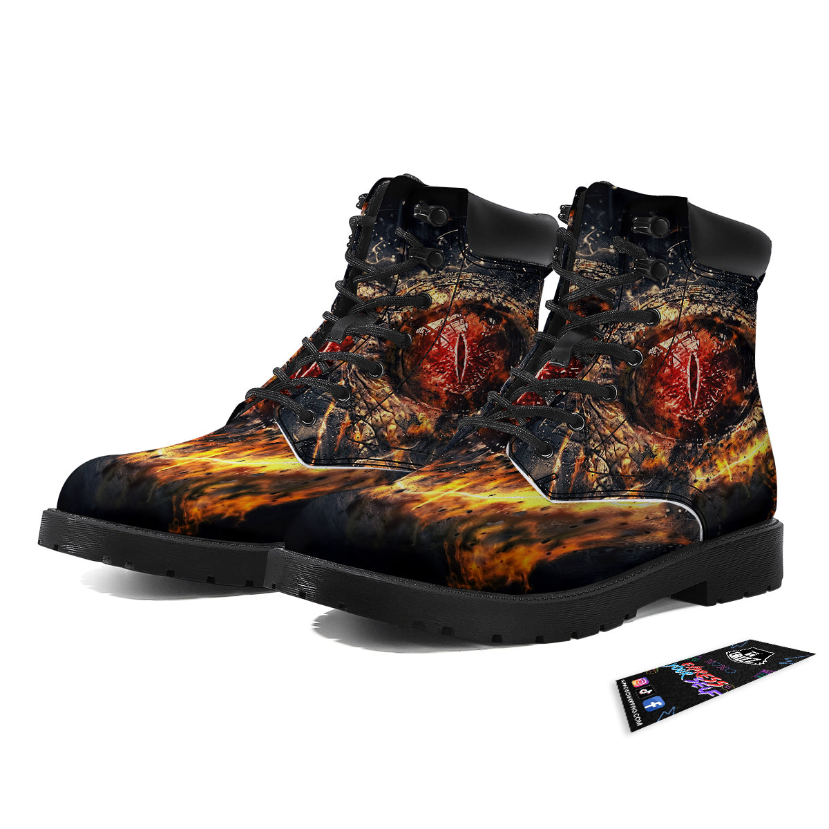 Dragon Red Eye Fire Print Boots-grizzshop