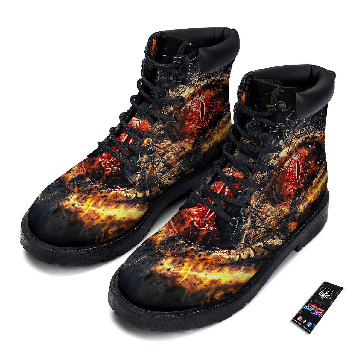 Dragon Red Eye Fire Print Boots-grizzshop