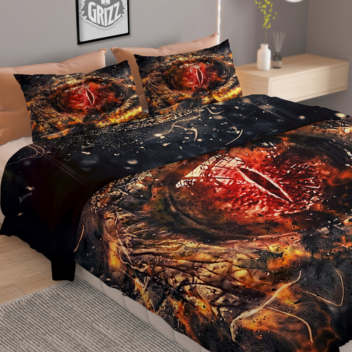 Dragon Red Eye Fire Print Duvet Cover Bedding Set