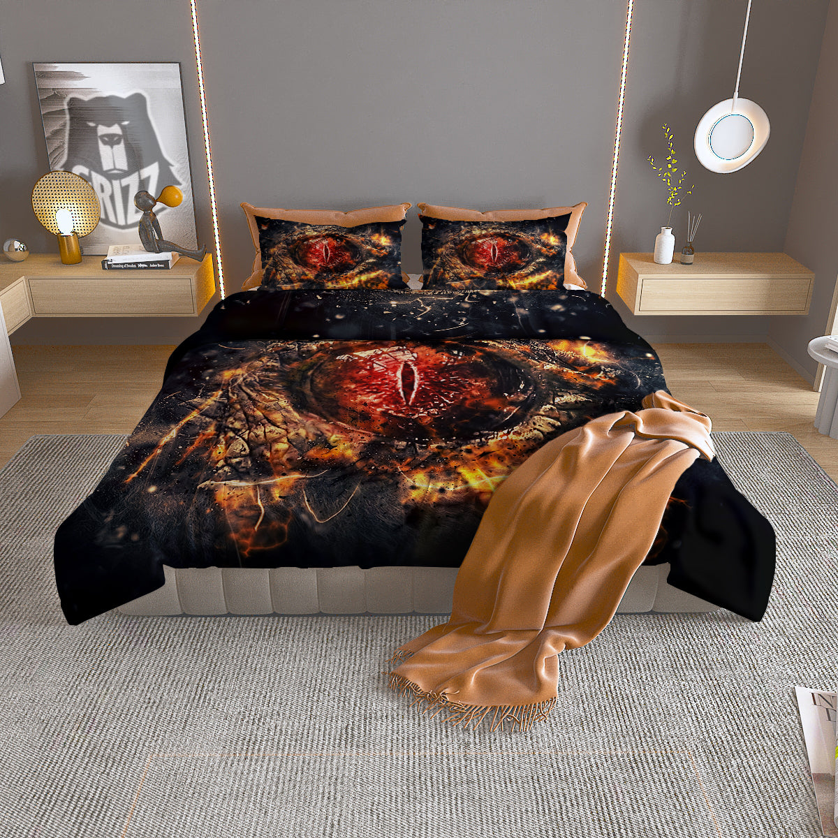 Dragon Red Eye Fire Print Duvet Cover Bedding Set