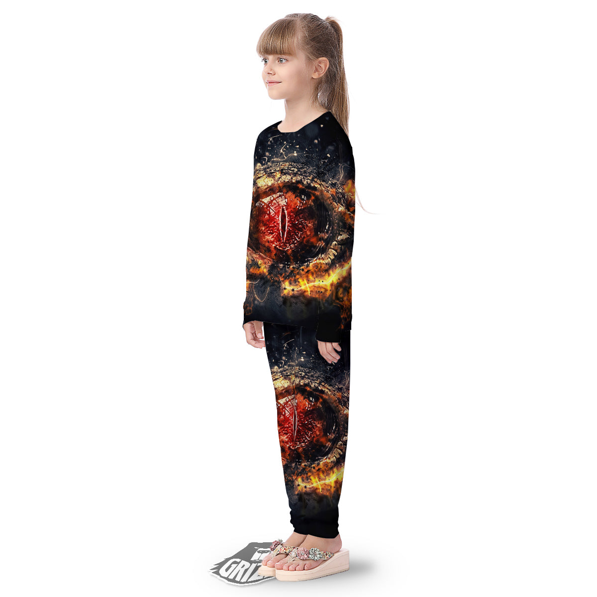 Dragon Red Eye Fire Print Kid's Pajamas-grizzshop