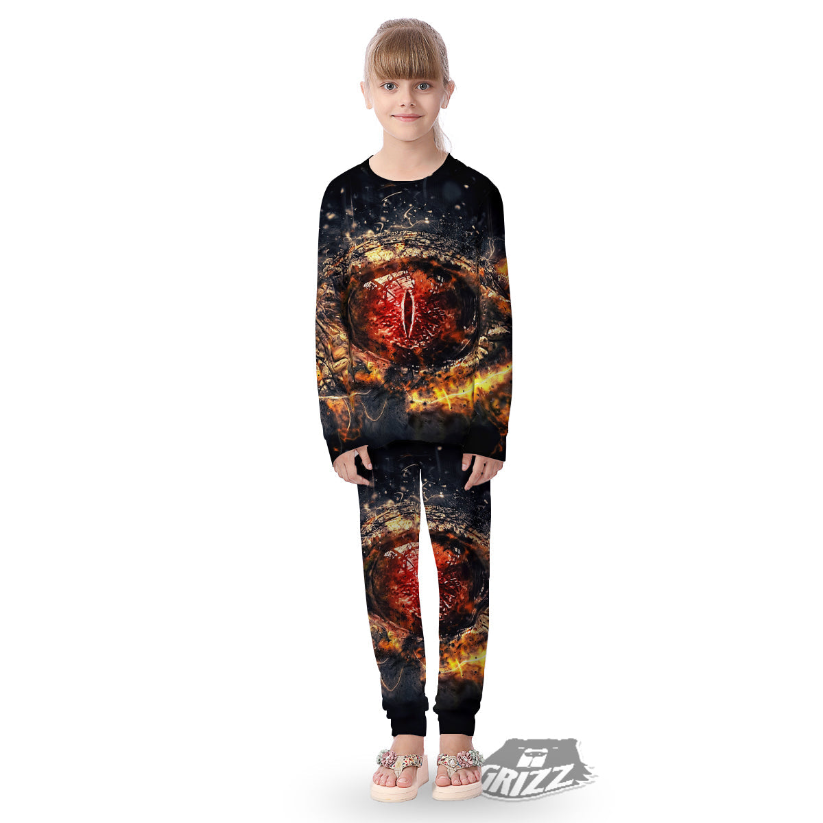 Dragon Red Eye Fire Print Kid's Pajamas-grizzshop