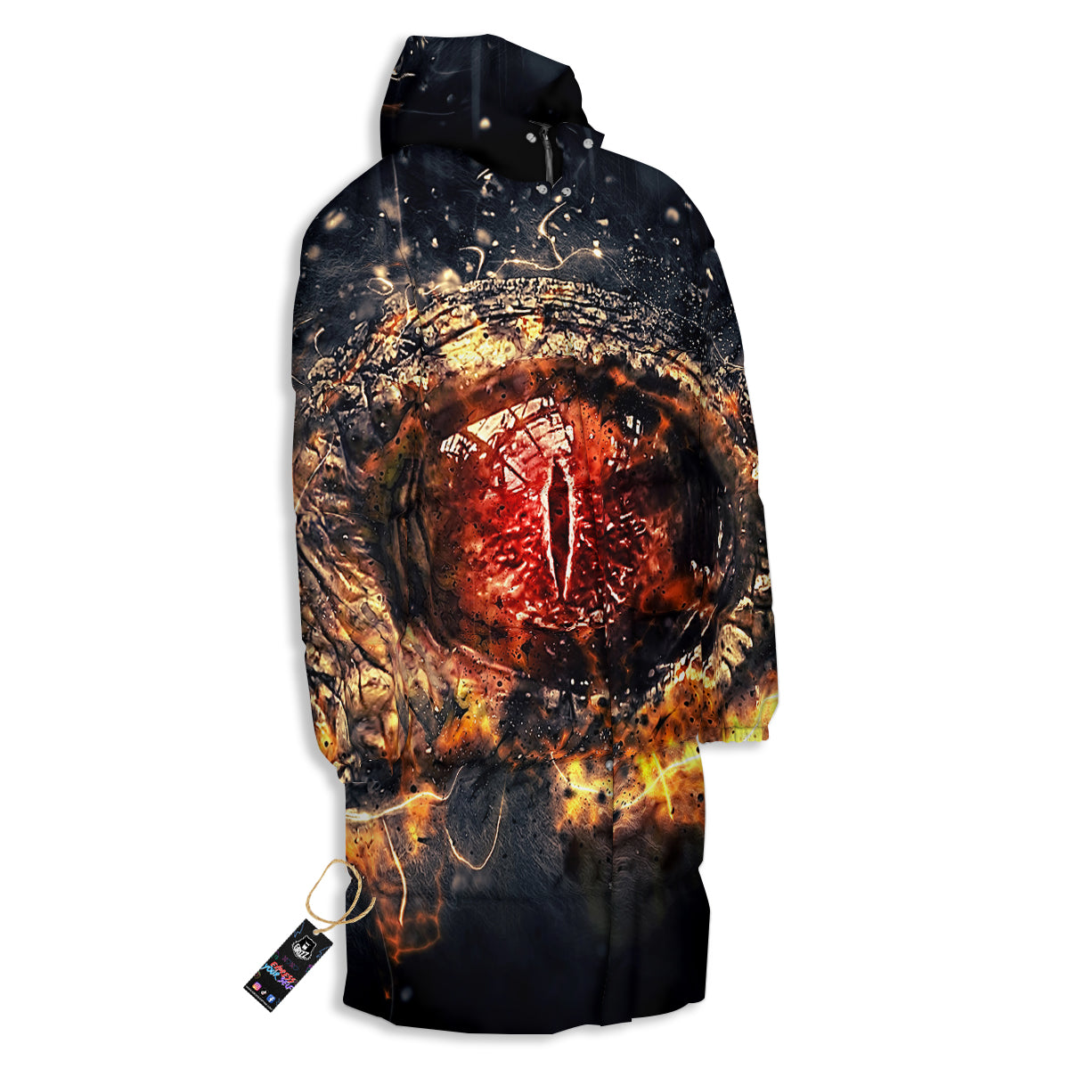 Dragon Red Eye Fire Print Long Down Jacket-grizzshop