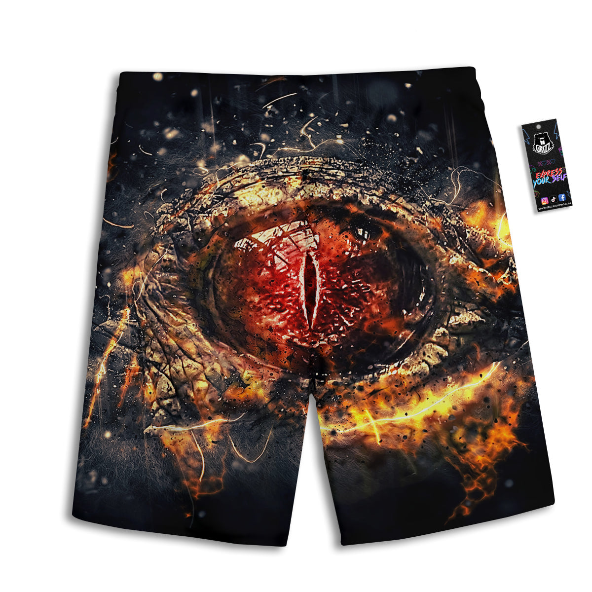Dragon Red Eye Fire Print Men's Athletic Shorts