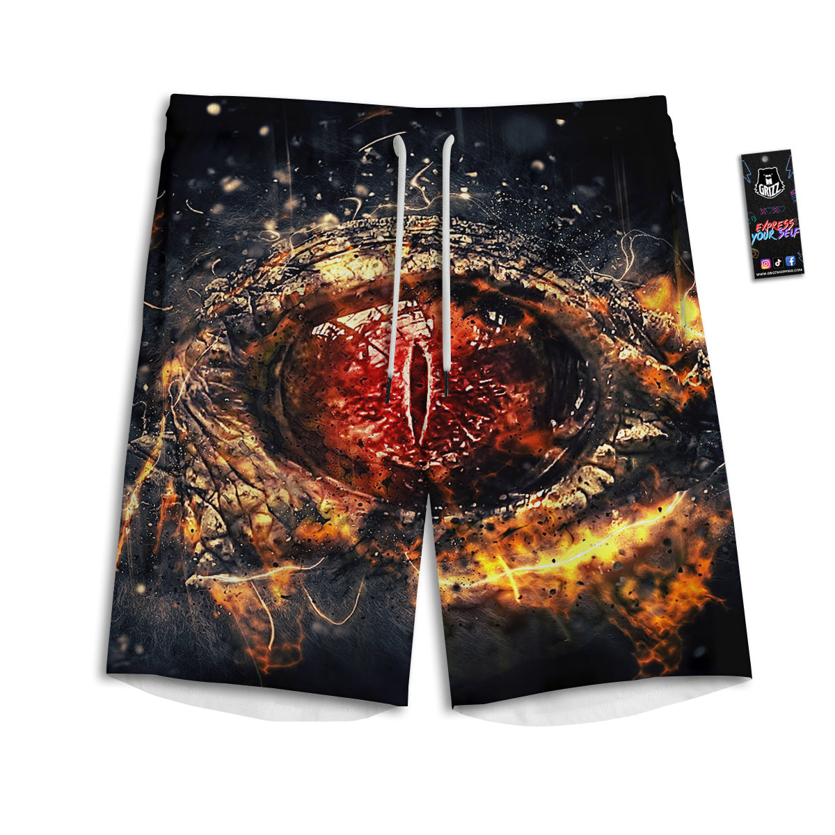 Dragon Red Eye Fire Print Men's Athletic Shorts