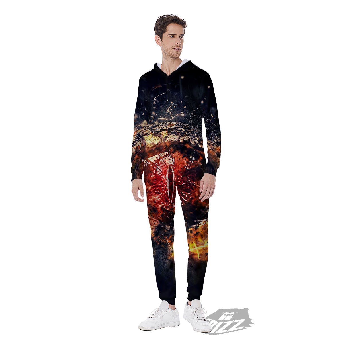 Dragon Red Eye Fire Print Men's Jumpsuit-grizzshop