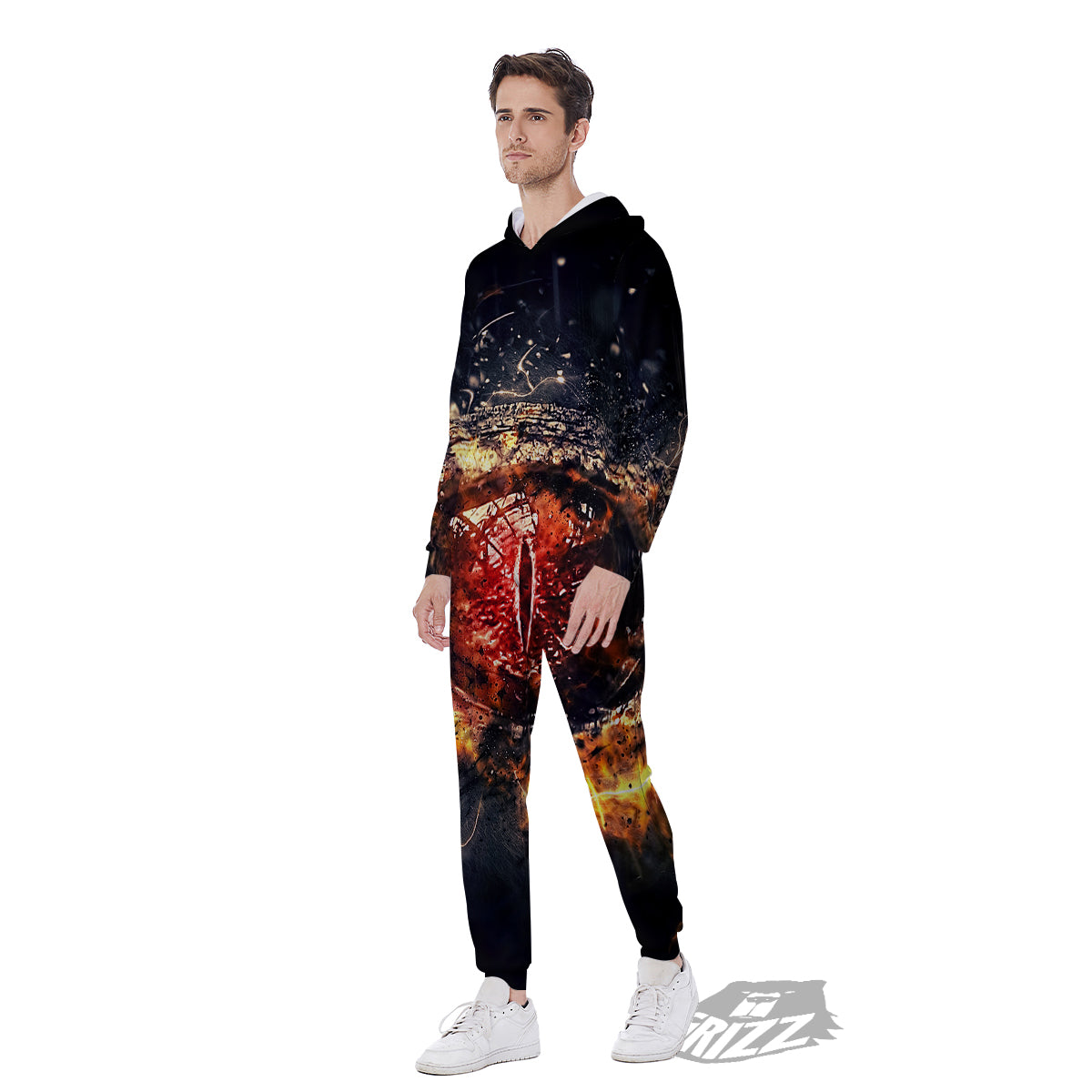 Dragon Red Eye Fire Print Men's Jumpsuit-grizzshop