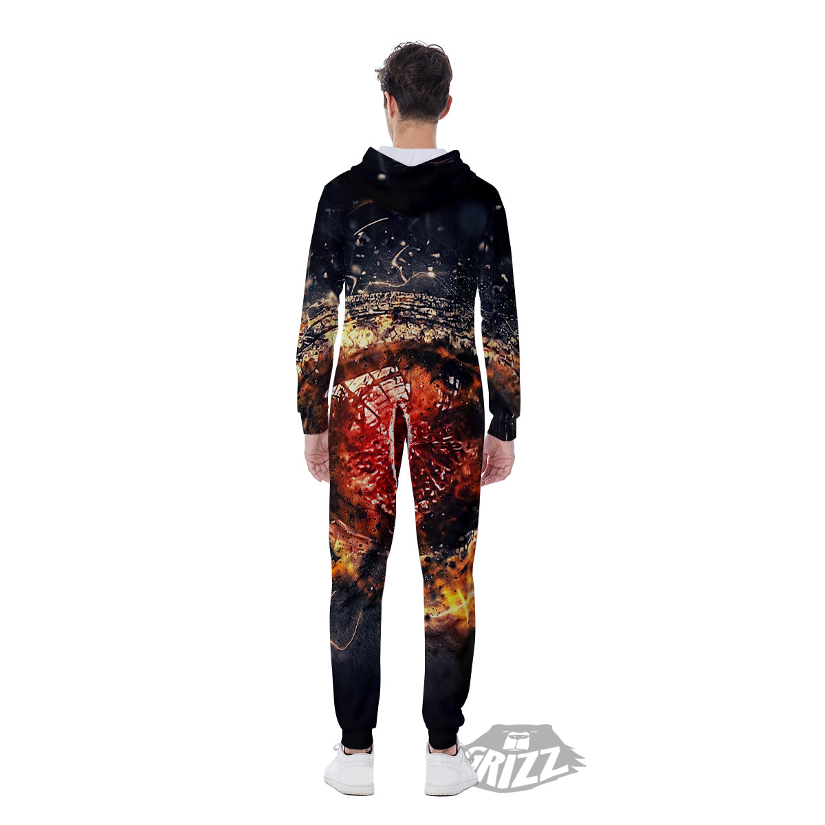 Dragon Red Eye Fire Print Men's Jumpsuit-grizzshop