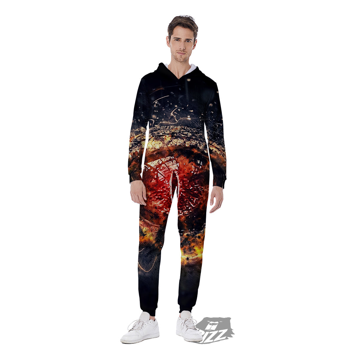Dragon Red Eye Fire Print Men's Jumpsuit-grizzshop