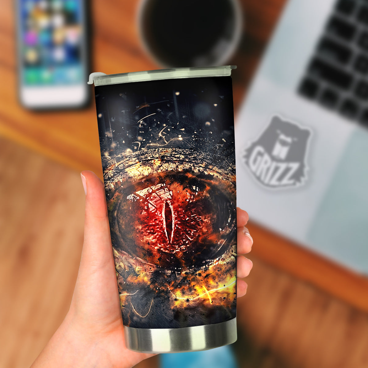 Dragon Red Eye Fire Print Tumbler-grizzshop