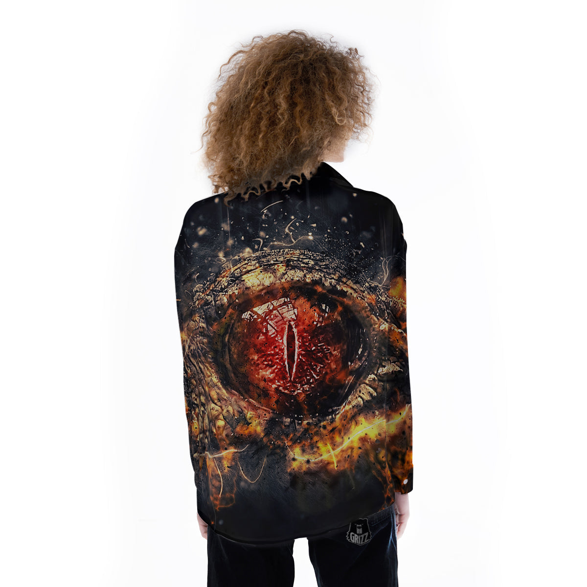 Dragon Red Eye Fire Print Women's Long Sleeve Shirts-grizzshop
