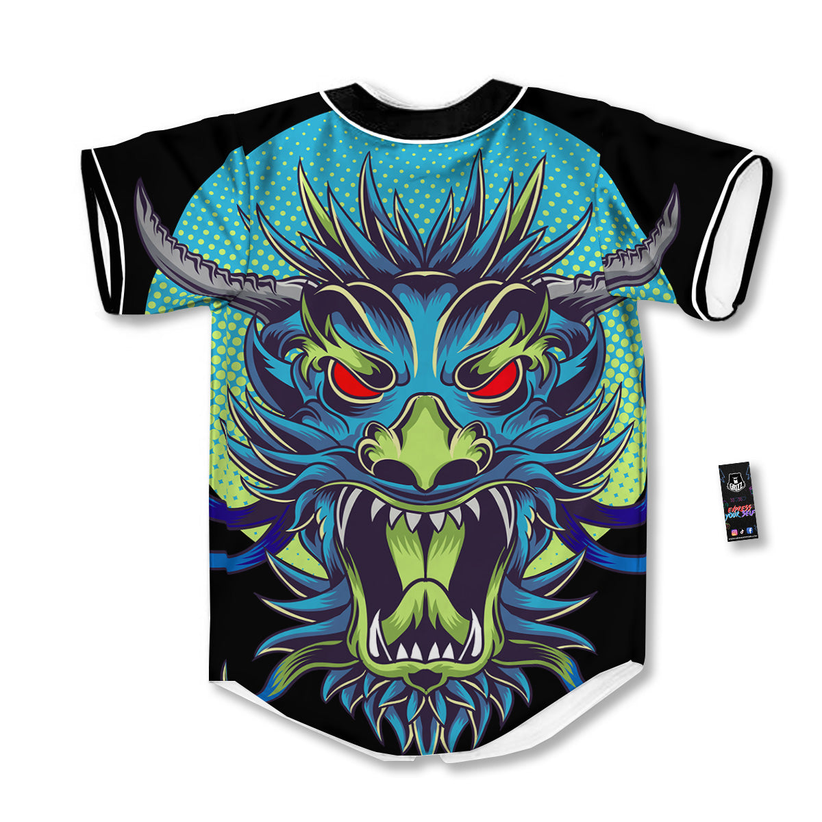 Dragon Tattoo Blue Japanese Print Baseball Jersey-grizzshop
