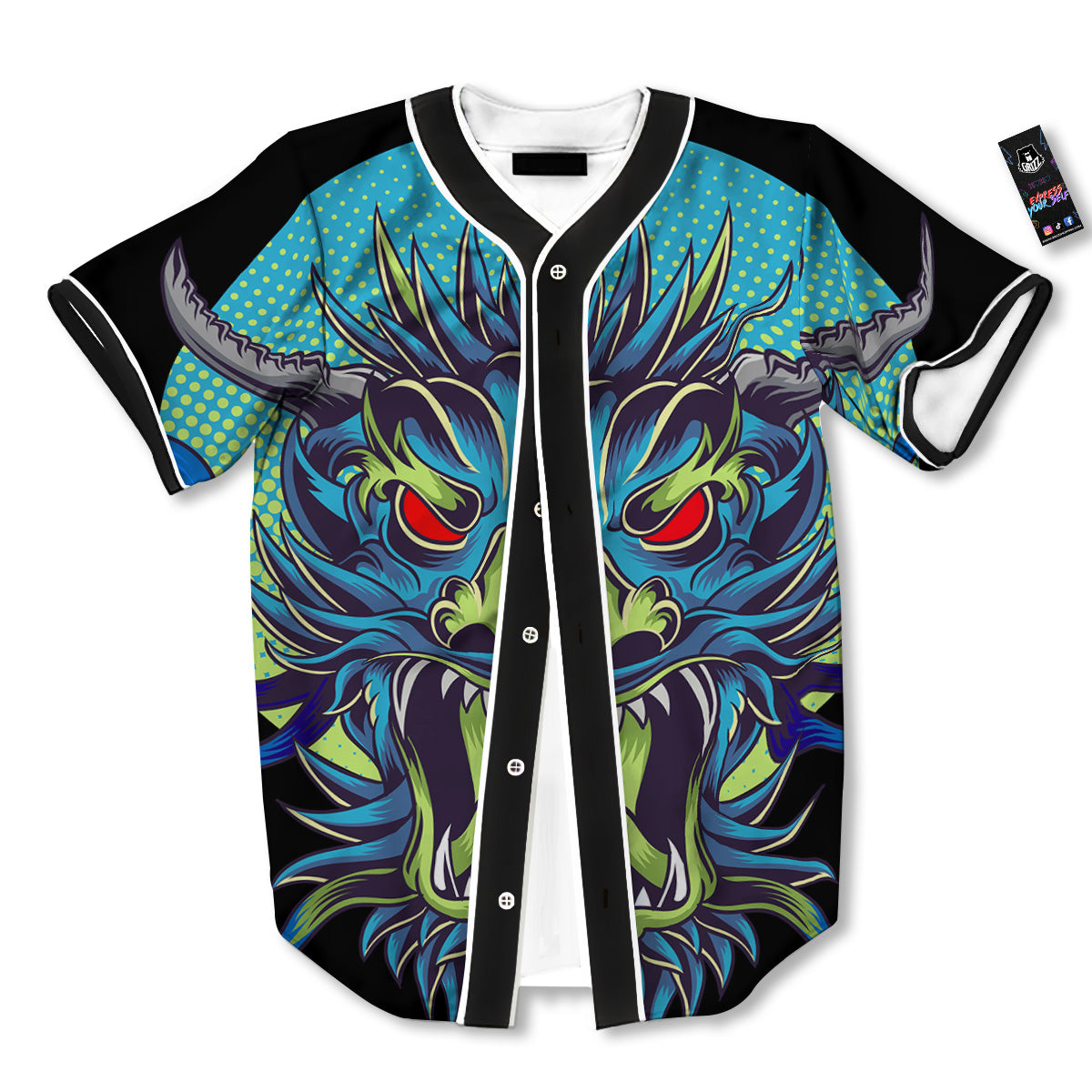 Dragon Tattoo Blue Japanese Print Baseball Jersey-grizzshop