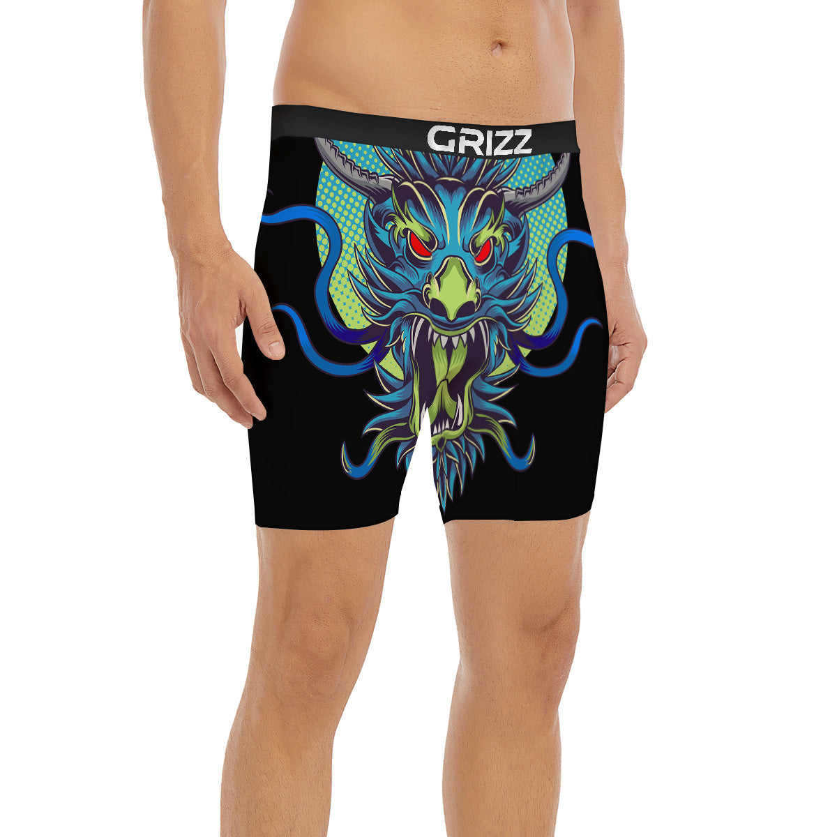 Dragon Tattoo Blue Japanese Print Boxer Briefs-grizzshop