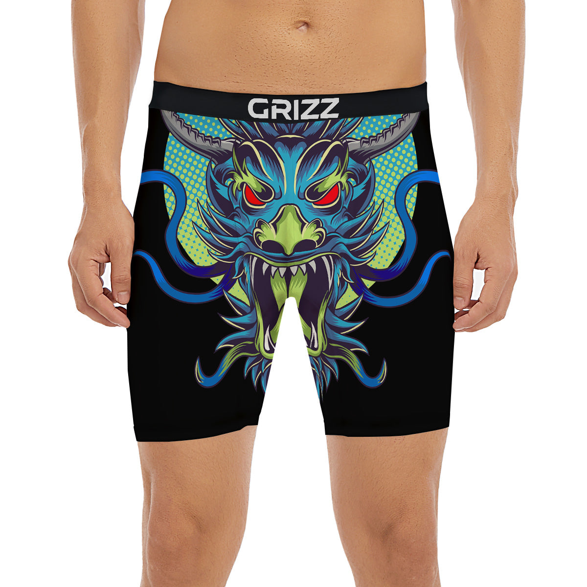 Dragon Tattoo Blue Japanese Print Boxer Briefs-grizzshop