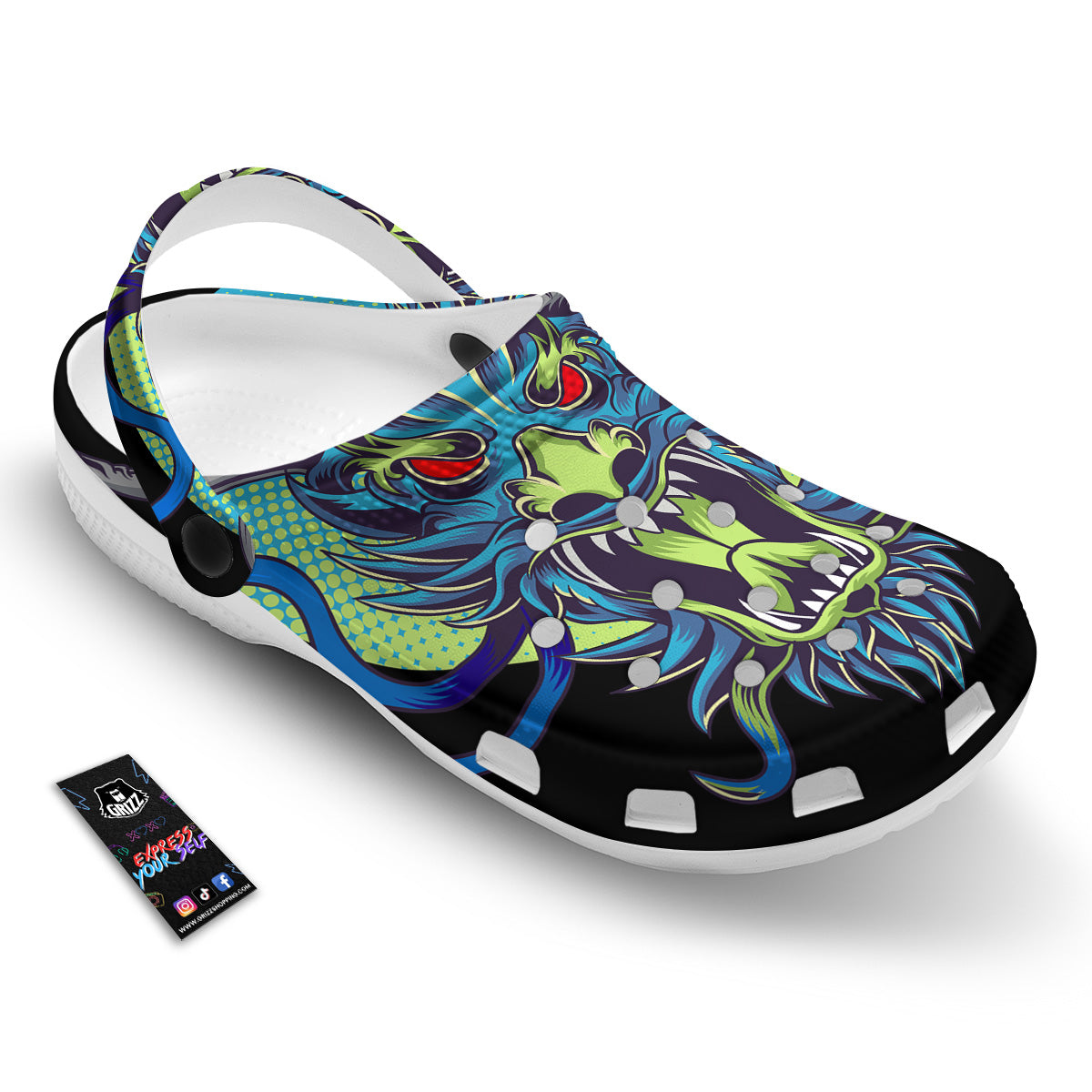 Dragon Tattoo Blue Japanese Print Clog-grizzshop