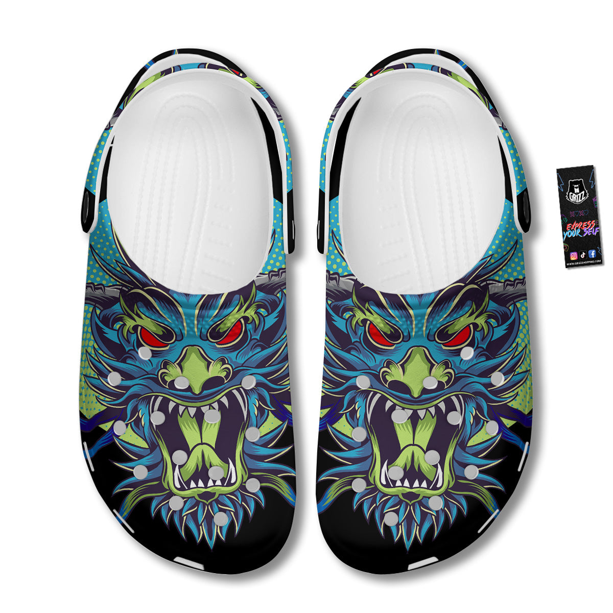 Dragon Tattoo Blue Japanese Print Clog-grizzshop