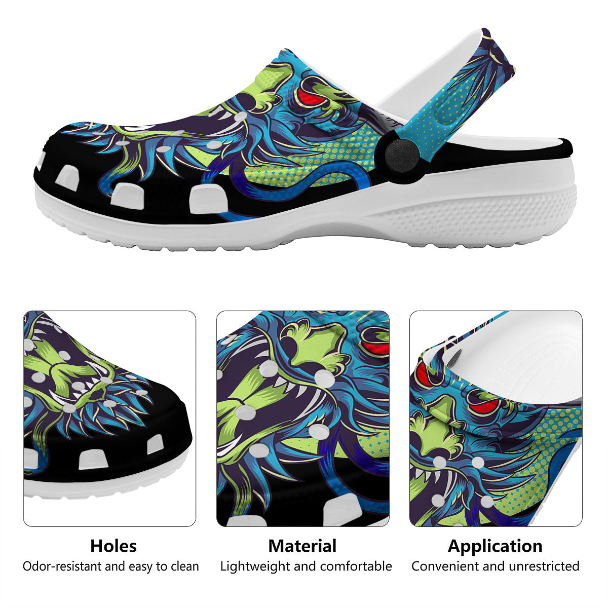 Dragon Tattoo Blue Japanese Print Clog-grizzshop