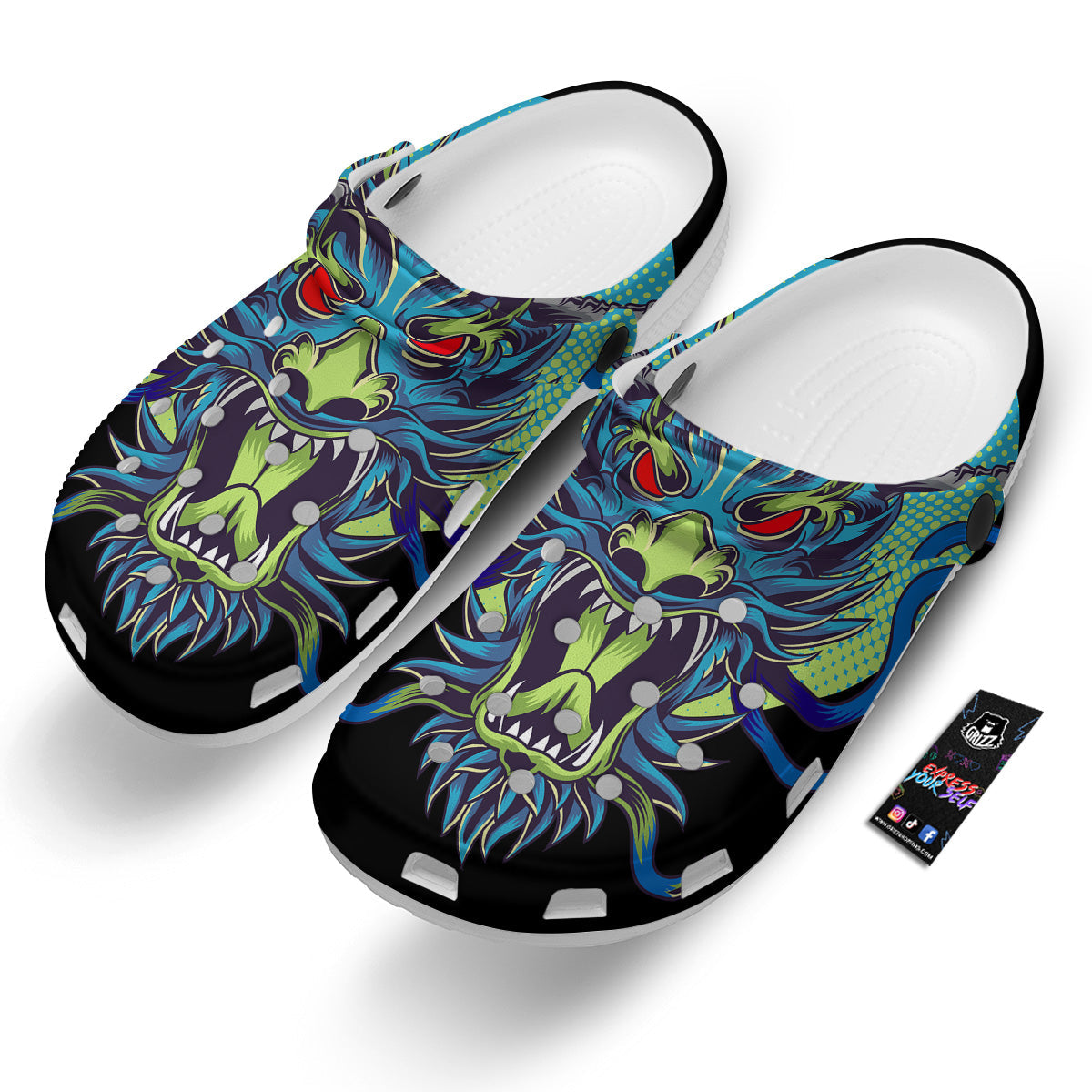 Dragon Tattoo Blue Japanese Print Clog-grizzshop