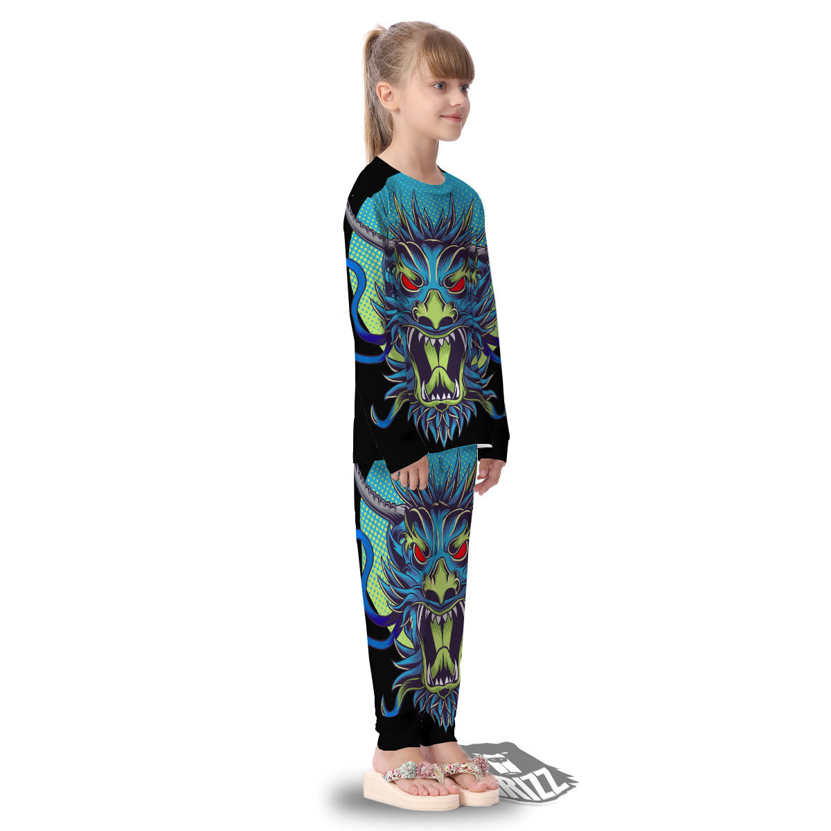 Dragon Tattoo Blue Japanese Print Kid's Pajamas-grizzshop