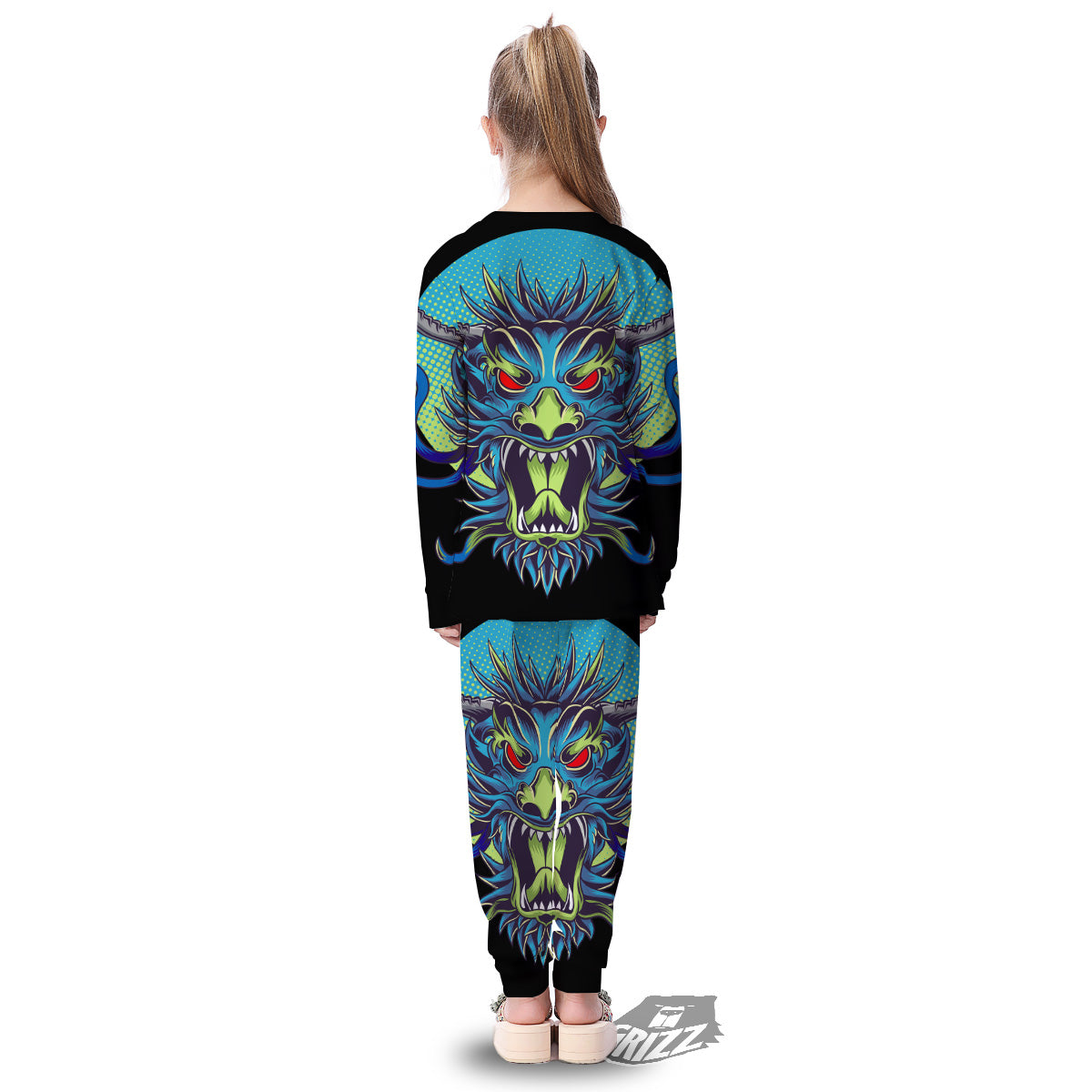 Dragon Tattoo Blue Japanese Print Kid's Pajamas-grizzshop