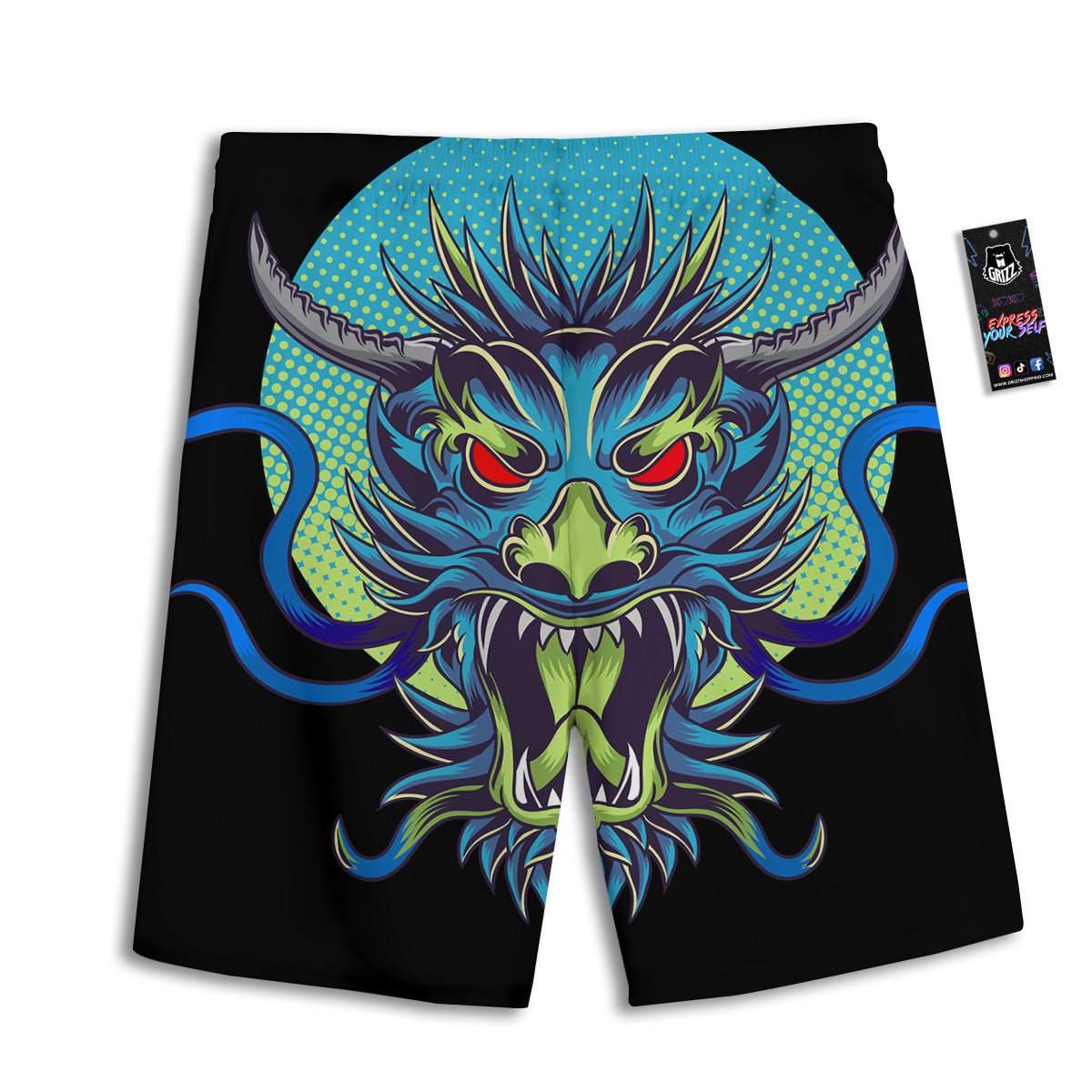 Dragon Tattoo Blue Japanese Print Men's Athletic Shorts