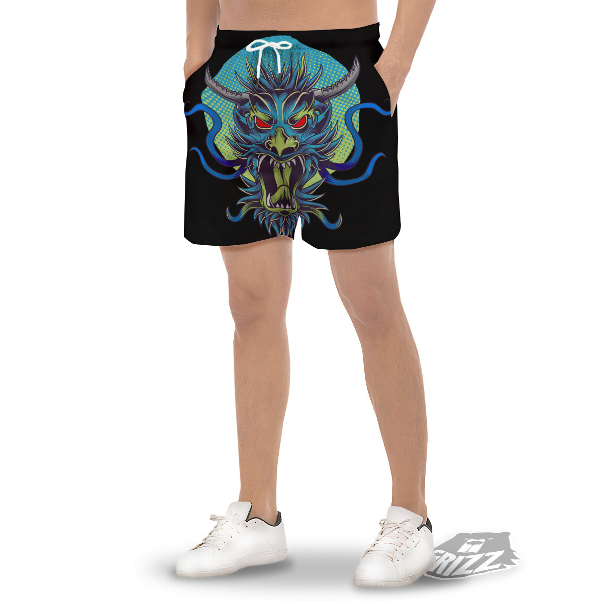 Dragon Tattoo Blue Japanese Print Men's Gym Shorts-grizzshop