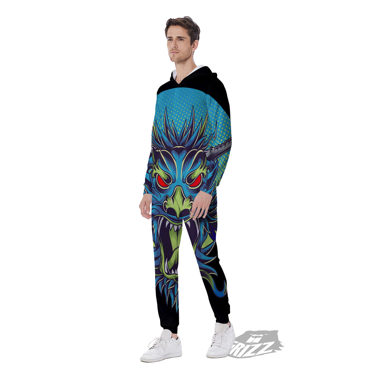 Dragon Tattoo Blue Japanese Print Men's Jumpsuit-grizzshop