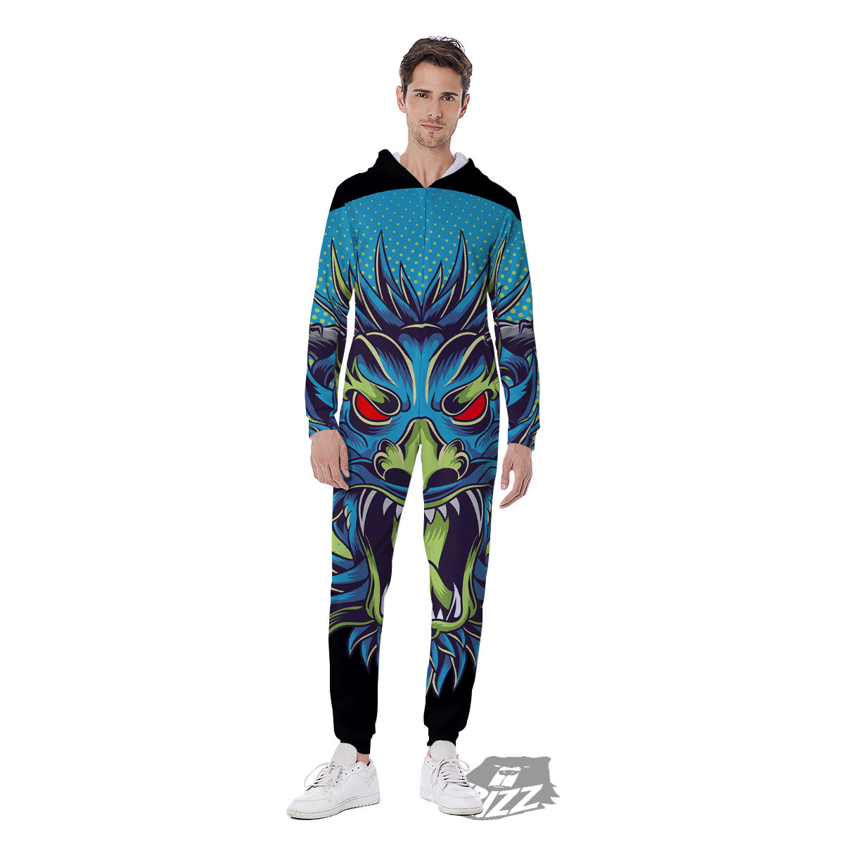 Dragon Tattoo Blue Japanese Print Men's Jumpsuit-grizzshop