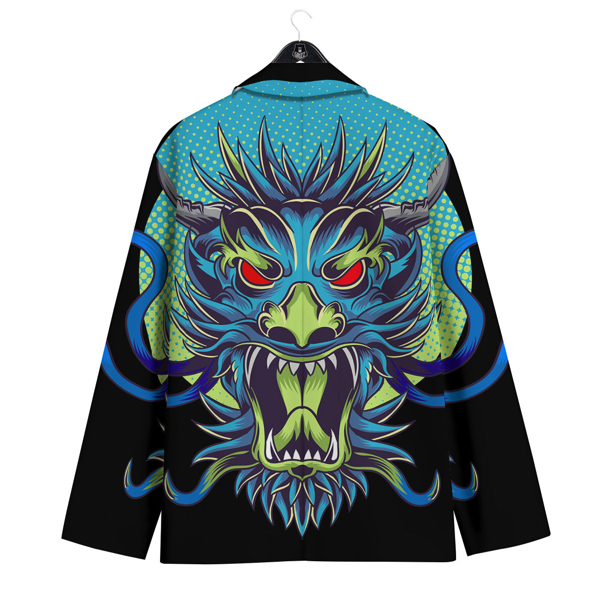 Dragon Tattoo Blue Japanese Print Men's Sport Coat-grizzshop