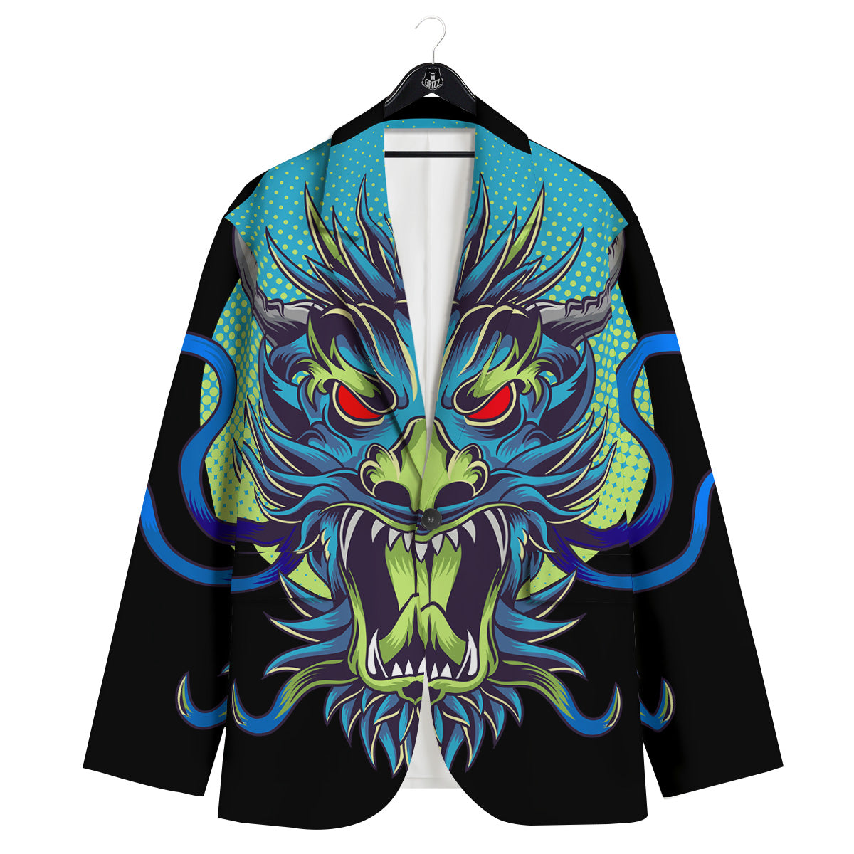 Dragon Tattoo Blue Japanese Print Men's Sport Coat-grizzshop