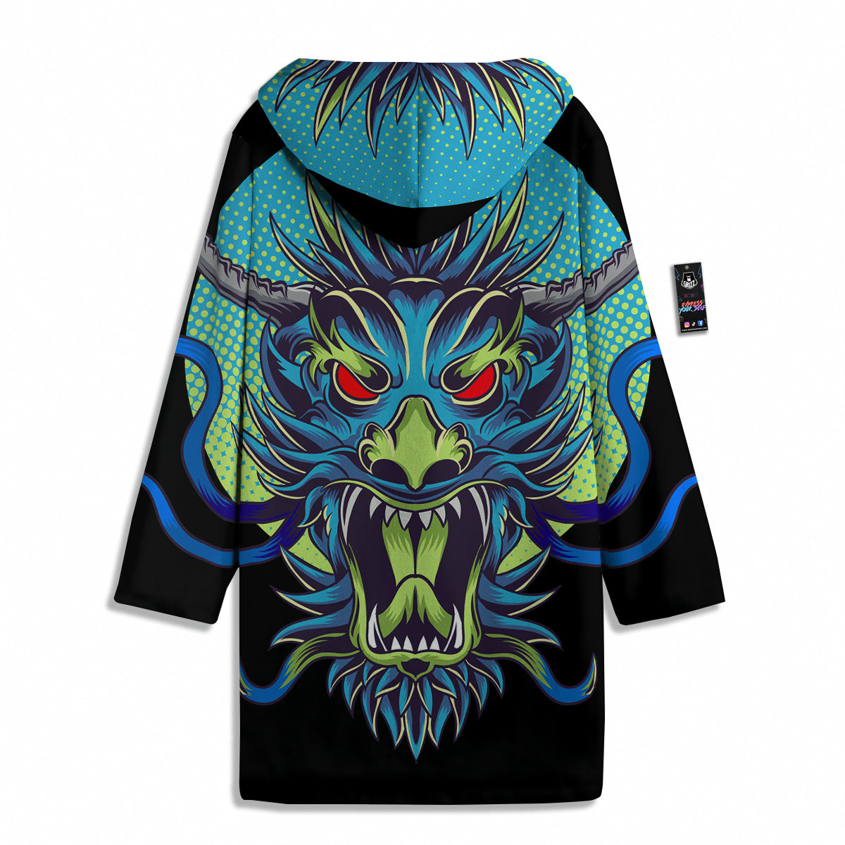 Dragon Tattoo Blue Japanese Print Men's Windbreaker Jacket-grizzshop