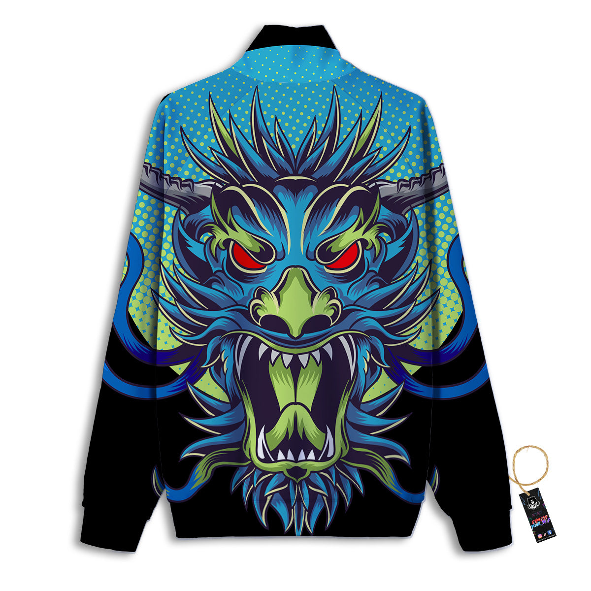 Dragon Tattoo Blue Japanese Print Track Jacket-grizzshop
