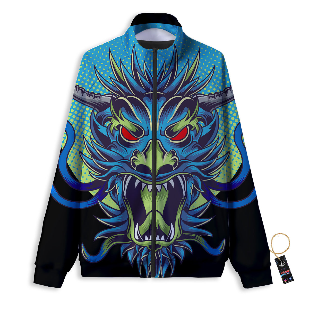 Dragon Tattoo Blue Japanese Print Track Jacket-grizzshop