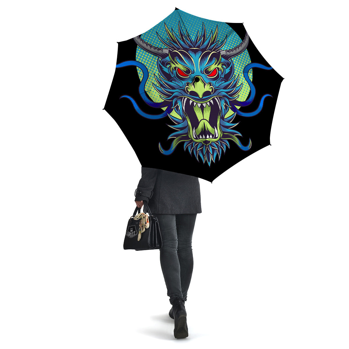 Dragon Tattoo Blue Japanese Print Umbrella-grizzshop