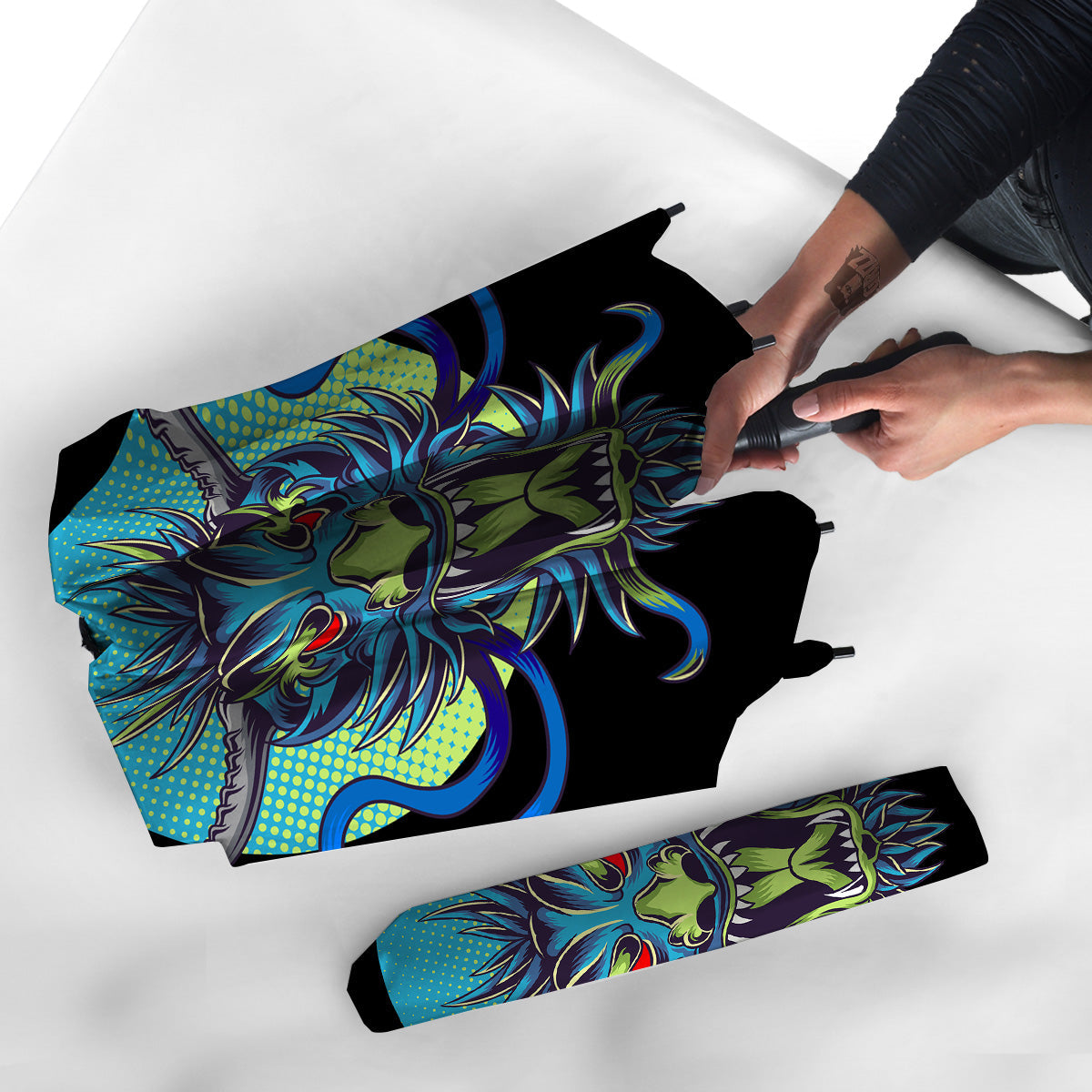 Dragon Tattoo Blue Japanese Print Umbrella-grizzshop