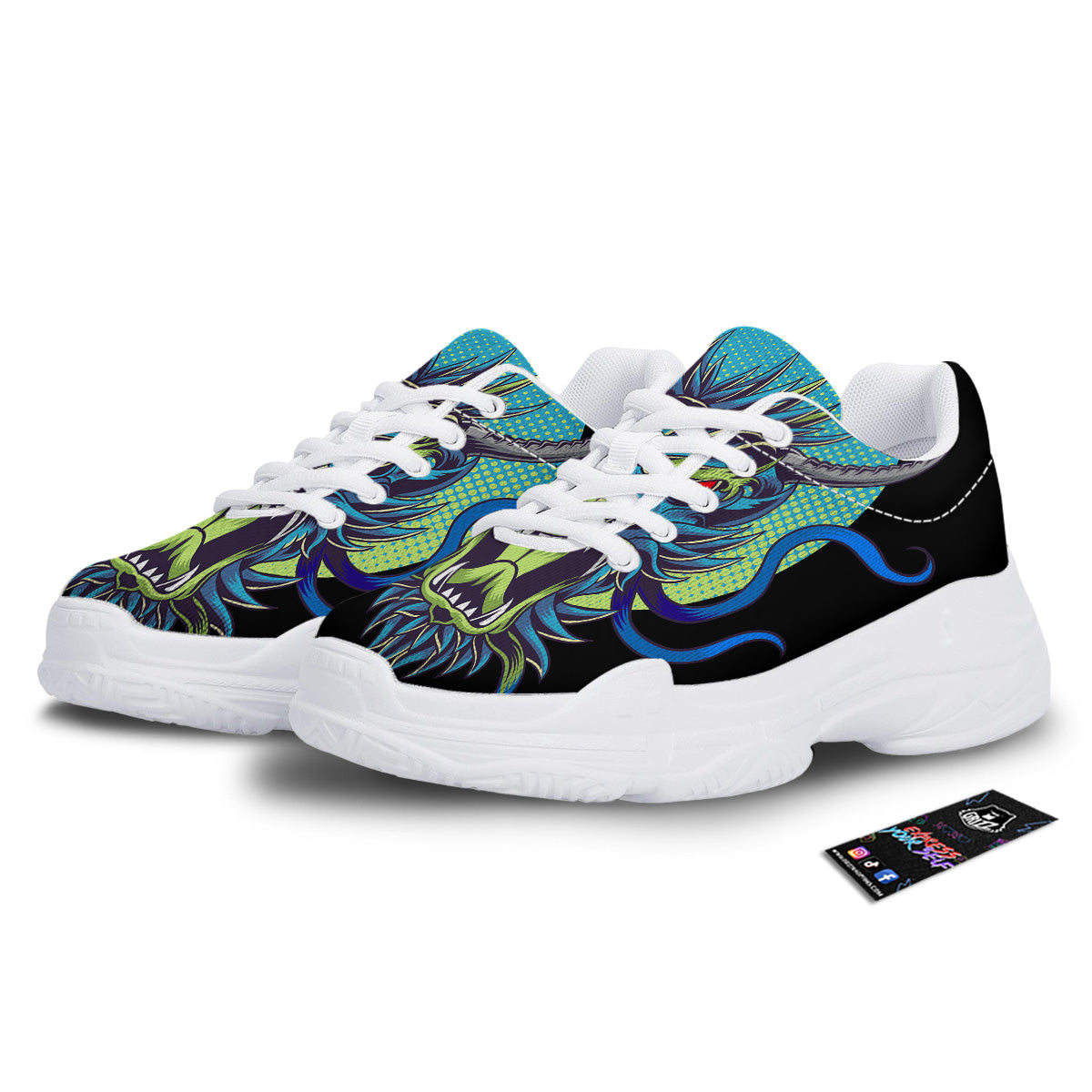 Dragon Tattoo Blue Japanese Print White Chunky Shoes-grizzshop