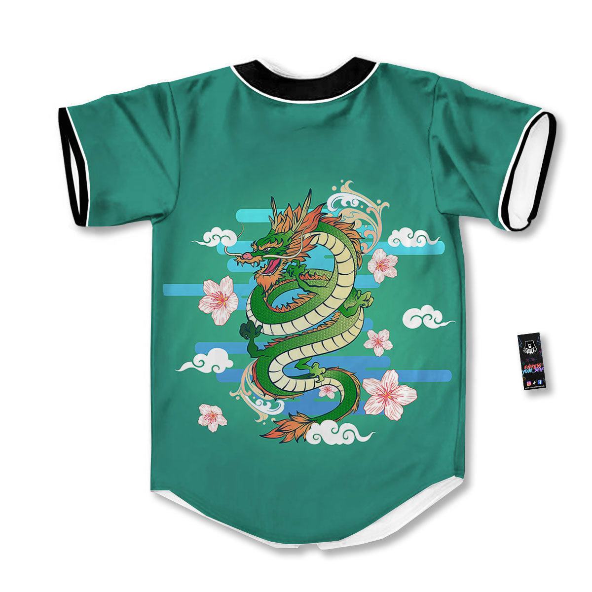 Dragon Tattoo Green Japanese Print Baseball Jersey-grizzshop